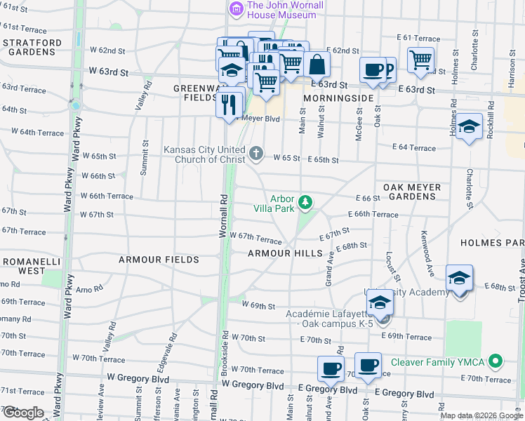 map of restaurants, bars, coffee shops, grocery stores, and more near in Kansas City