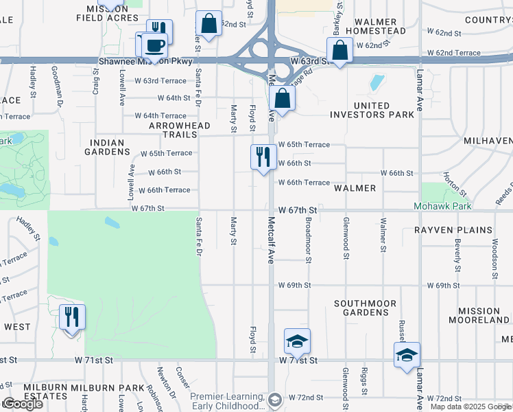 map of restaurants, bars, coffee shops, grocery stores, and more near in Overland Park
