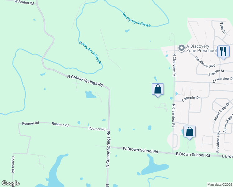 map of restaurants, bars, coffee shops, grocery stores, and more near 5100 North Creasy Springs Road in Columbia