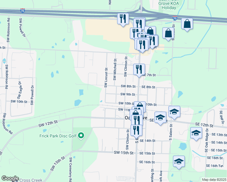 map of restaurants, bars, coffee shops, grocery stores, and more near 900 Southwest Mitchell Street in Oak Grove