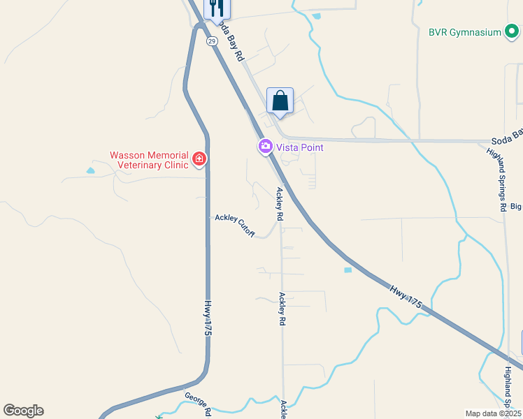 map of restaurants, bars, coffee shops, grocery stores, and more near 3245 Ackley Road in Lakeport