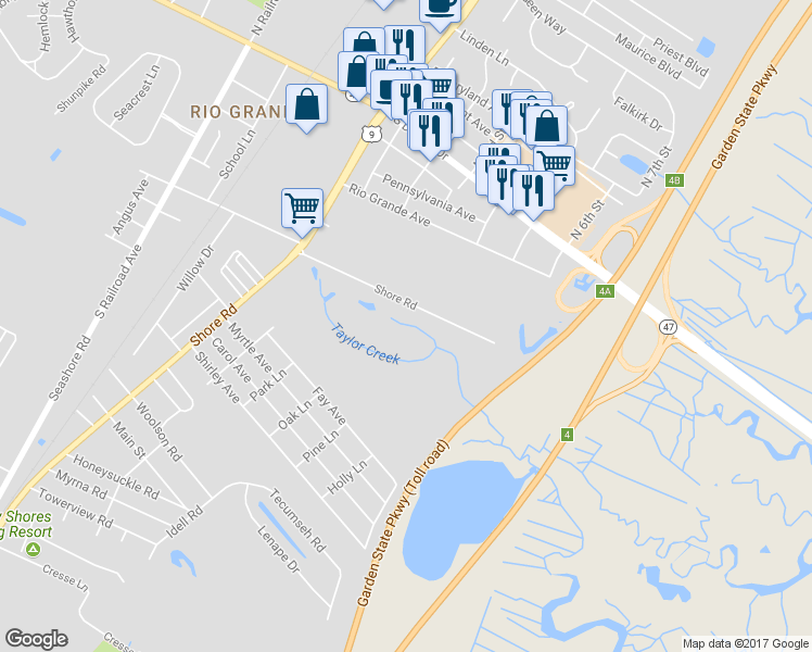 map of restaurants, bars, coffee shops, grocery stores, and more near 4100 U.S. 9 in Cape May County