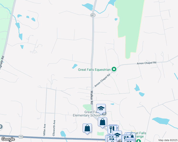 map of restaurants, bars, coffee shops, grocery stores, and more near 608 Walker Road in Great Falls