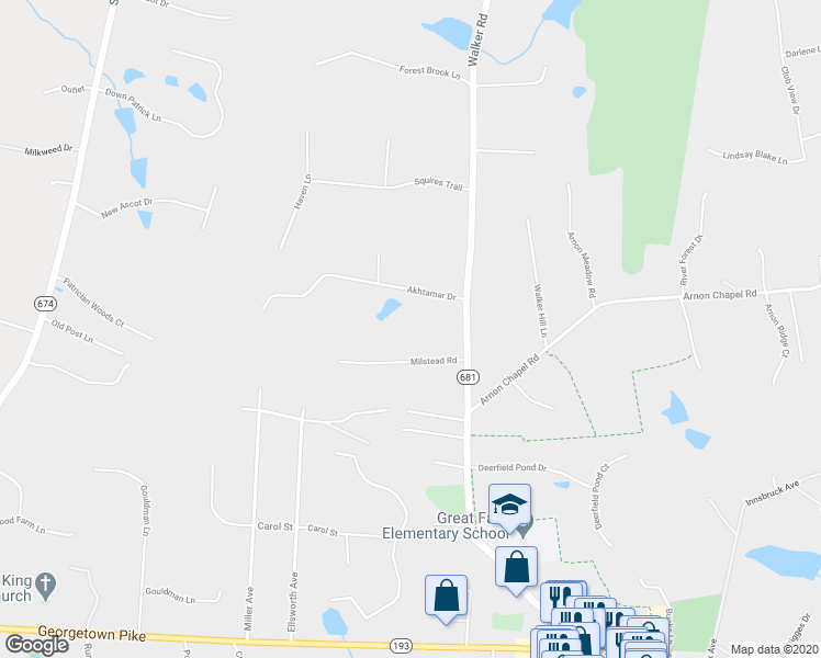 map of restaurants, bars, coffee shops, grocery stores, and more near 10180 Milstead Road in Great Falls