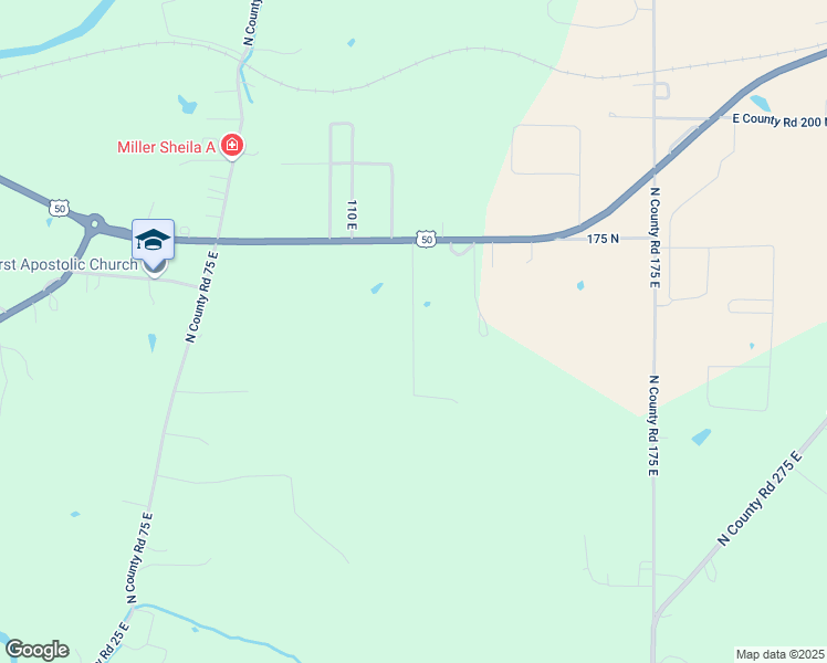 map of restaurants, bars, coffee shops, grocery stores, and more near North Private Road 125 East in Jennings County