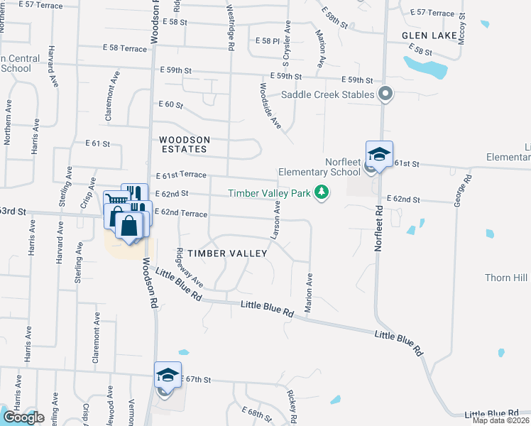 map of restaurants, bars, coffee shops, grocery stores, and more near 6229 Larson Avenue in Kansas City