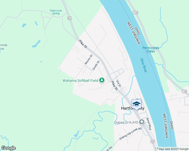 map of restaurants, bars, coffee shops, grocery stores, and more near E Street in Hartford City