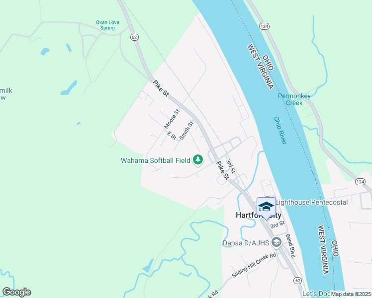 map of restaurants, bars, coffee shops, grocery stores, and more near E Street in Hartford City