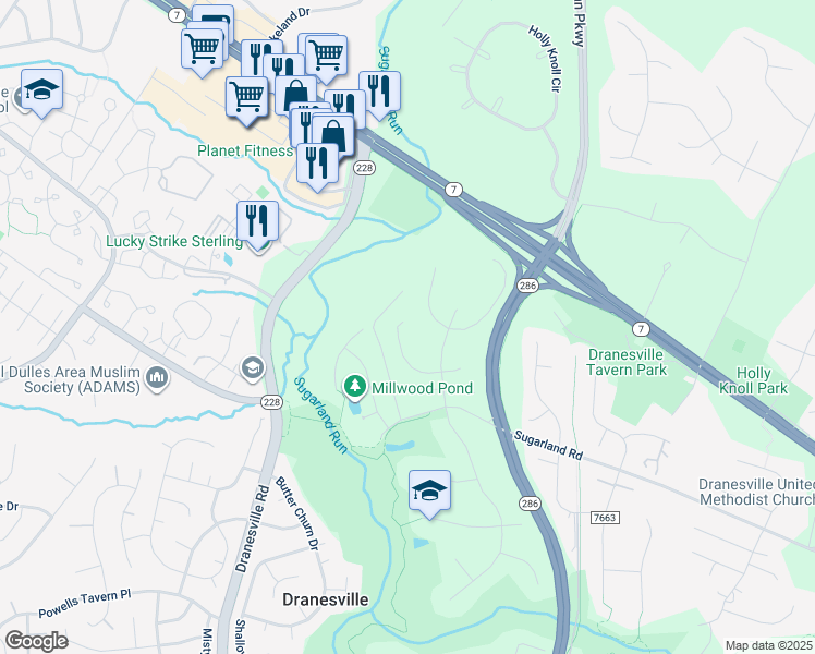 map of restaurants, bars, coffee shops, grocery stores, and more near 12210 Jonathons Glen Way in Herndon