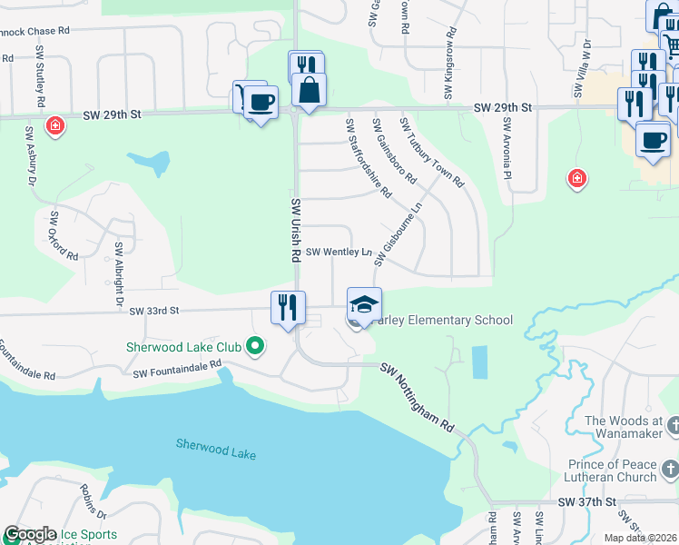 map of restaurants, bars, coffee shops, grocery stores, and more near 6717 SW Wentley Ln in Topeka