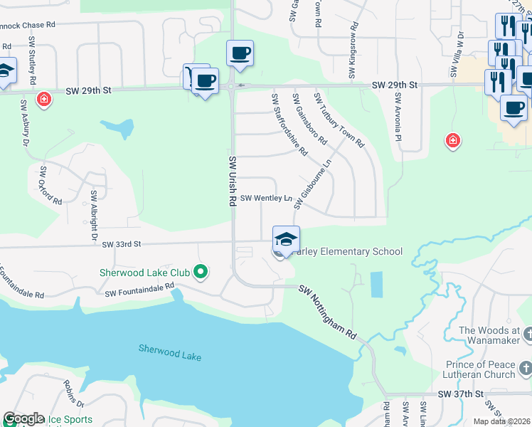 map of restaurants, bars, coffee shops, grocery stores, and more near 6717 SW Wentley Ln in Topeka