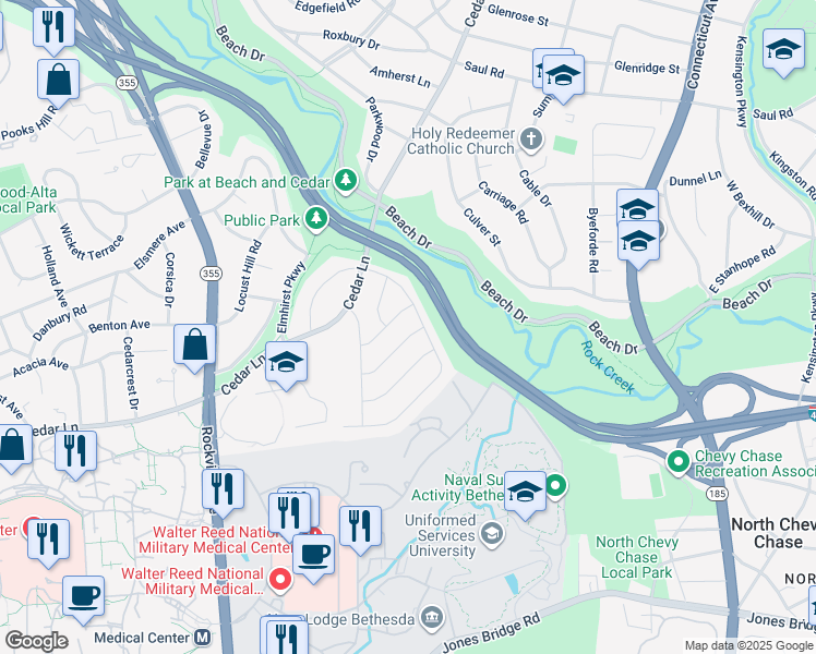 map of restaurants, bars, coffee shops, grocery stores, and more near 4503 Gretna Street in Bethesda