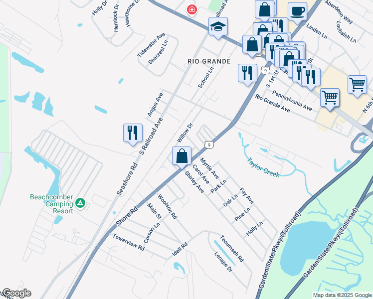 map of restaurants, bars, coffee shops, grocery stores, and more near 805 Walnut Street in Cape May