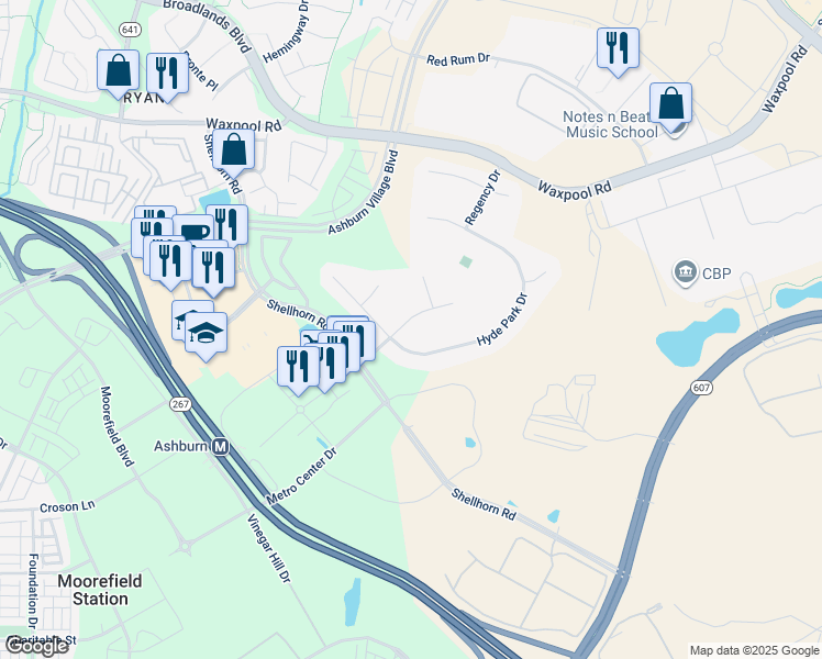 map of restaurants, bars, coffee shops, grocery stores, and more near 43849 Hartley Place in Ashburn