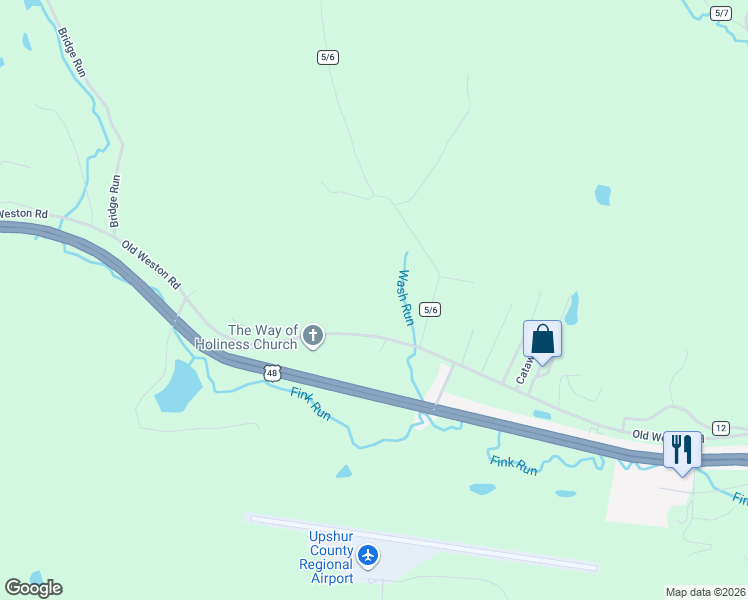map of restaurants, bars, coffee shops, grocery stores, and more near 117 Red Rock Road in Buckhannon
