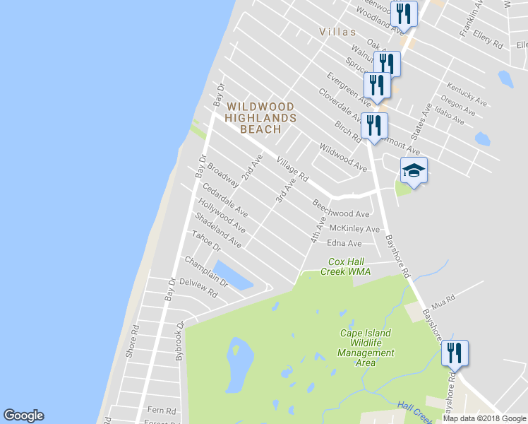 map of restaurants, bars, coffee shops, grocery stores, and more near 200 Broadway in Villas