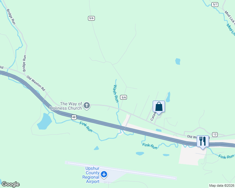 map of restaurants, bars, coffee shops, grocery stores, and more near 117 Red Rock Road in Buckhannon