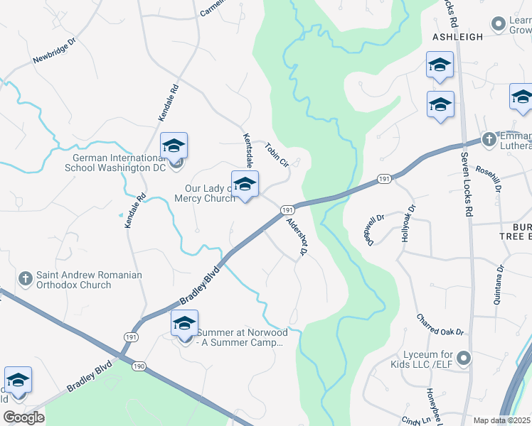 map of restaurants, bars, coffee shops, grocery stores, and more near 9210 Kentsdale Drive in Potomac