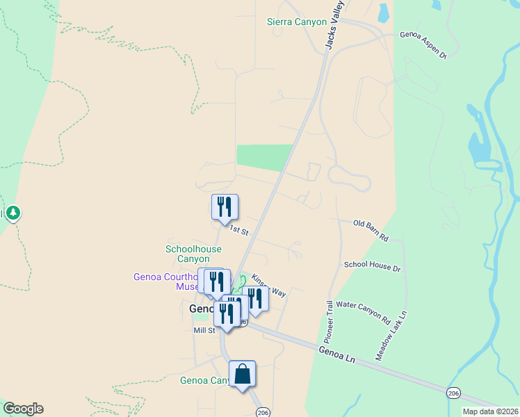 map of restaurants, bars, coffee shops, grocery stores, and more near 2350 Jacks Valley Road in Carson City