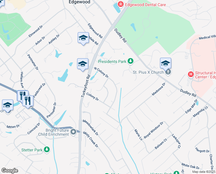 map of restaurants, bars, coffee shops, grocery stores, and more near 3267 New Orleans Drive in Edgewood