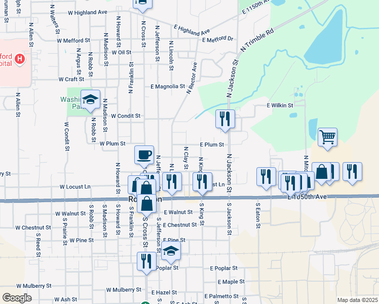 map of restaurants, bars, coffee shops, grocery stores, and more near 401-411 North King Street in Robinson