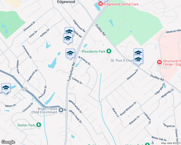 map of restaurants, bars, coffee shops, grocery stores, and more near 3267 New Orleans Drive in Edgewood