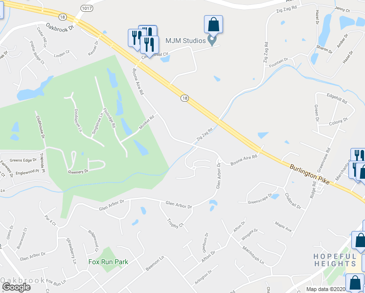 map of restaurants, bars, coffee shops, grocery stores, and more near 1303 Boone Aire Road in Florence