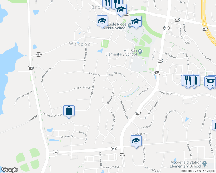 map of restaurants, bars, coffee shops, grocery stores, and more near 42824 Heritage Oak Court in Broadlands