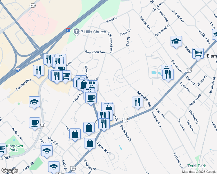 map of restaurants, bars, coffee shops, grocery stores, and more near 127 Joshua Court in Florence