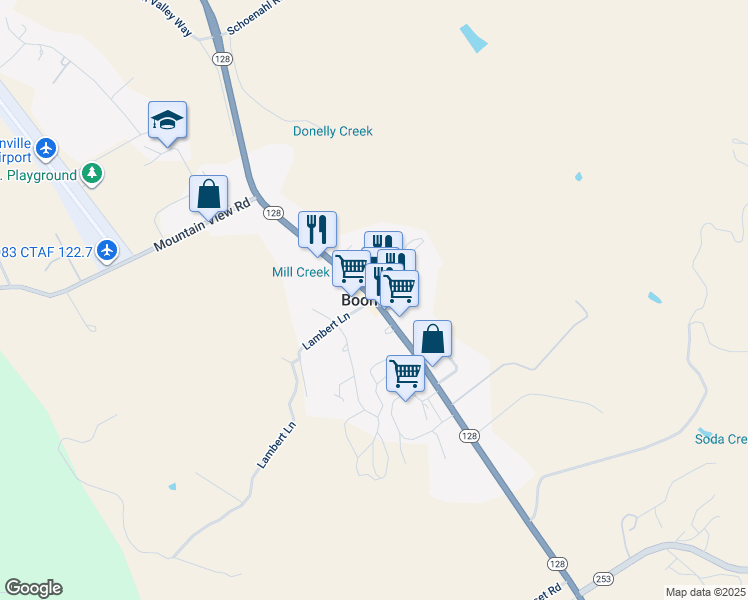map of restaurants, bars, coffee shops, grocery stores, and more near in Boonville