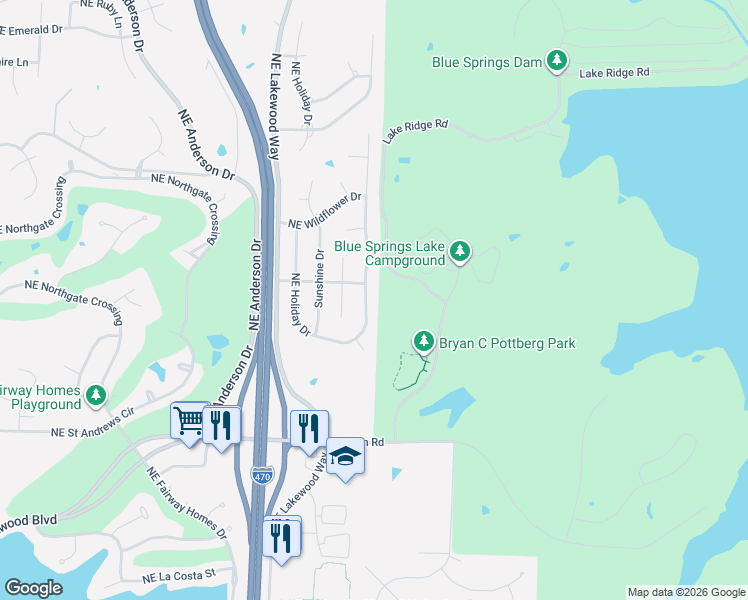 map of restaurants, bars, coffee shops, grocery stores, and more near 5329 Scenic Drive in Lee's Summit