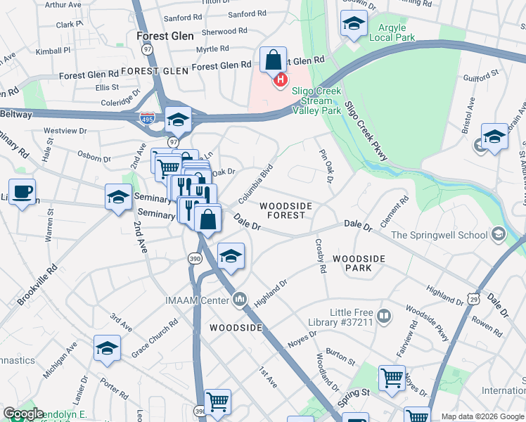 map of restaurants, bars, coffee shops, grocery stores, and more near 101 Independence Avenue Southeast in Washington