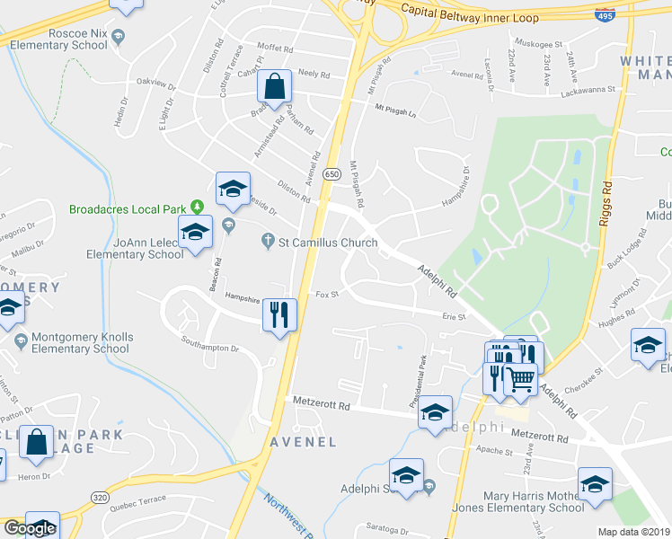 map of restaurants, bars, coffee shops, grocery stores, and more near 9312 19th Avenue in Hyattsville