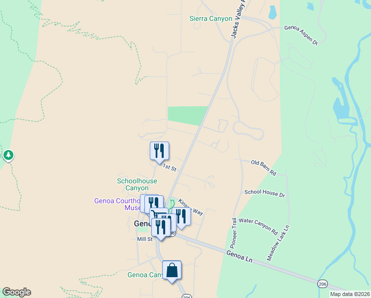 map of restaurants, bars, coffee shops, grocery stores, and more near 2350 Jacks Valley Road in Carson City