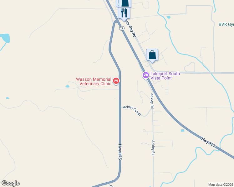 map of restaurants, bars, coffee shops, grocery stores, and more near 101 Dixon Drive in Lakeport