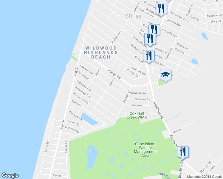 map of restaurants, bars, coffee shops, grocery stores, and more near 124 Oakdale Avenue in Villas
