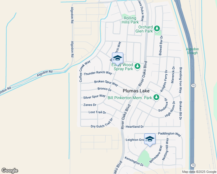 map of restaurants, bars, coffee shops, grocery stores, and more near 1133 Bronco Drive in Plumas Lake