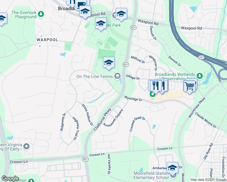 map of restaurants, bars, coffee shops, grocery stores, and more near 21971 Sunstone Court in Broadlands