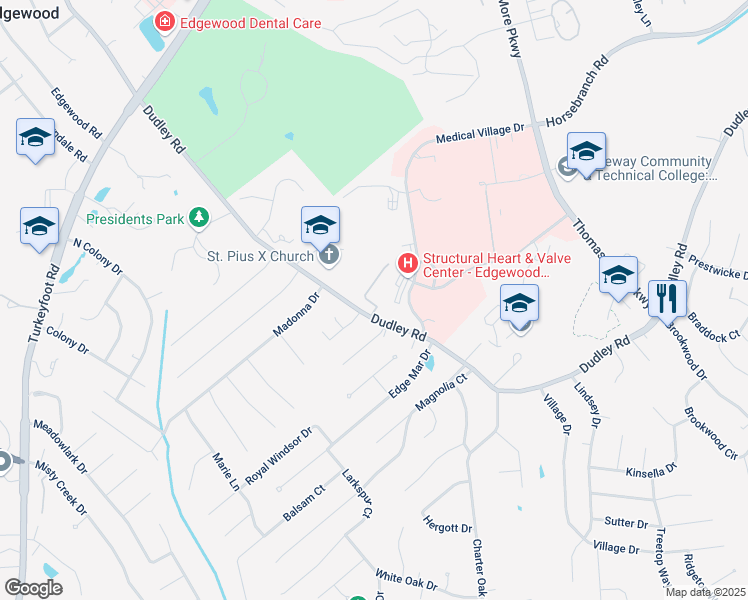 map of restaurants, bars, coffee shops, grocery stores, and more near 2980 Sequoia Drive in Edgewood