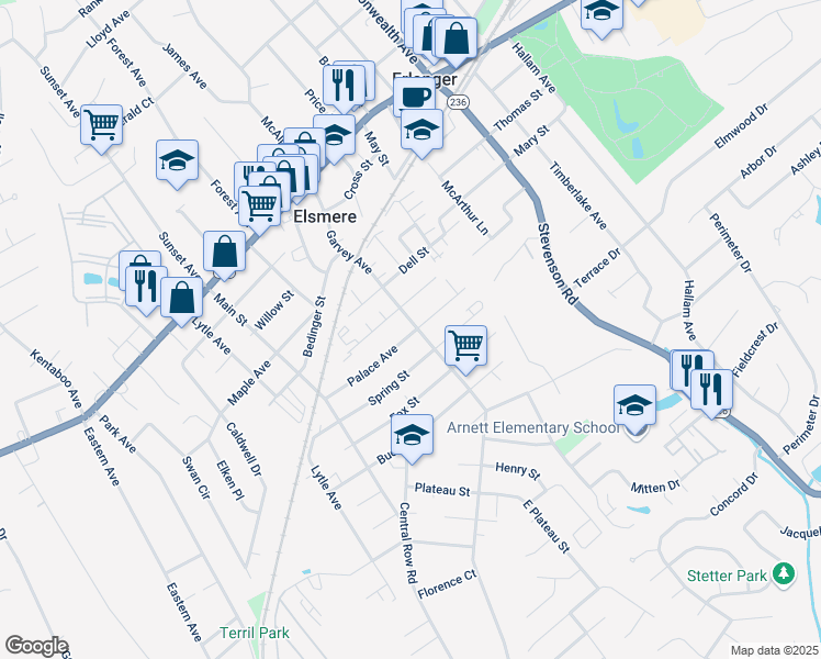 map of restaurants, bars, coffee shops, grocery stores, and more near 420 Garvey Avenue in Elsmere