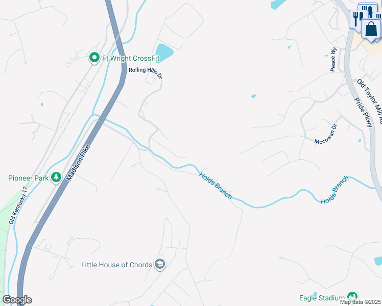 map of restaurants, bars, coffee shops, grocery stores, and more near 2481-2509 Rolling Hills Drive in Covington