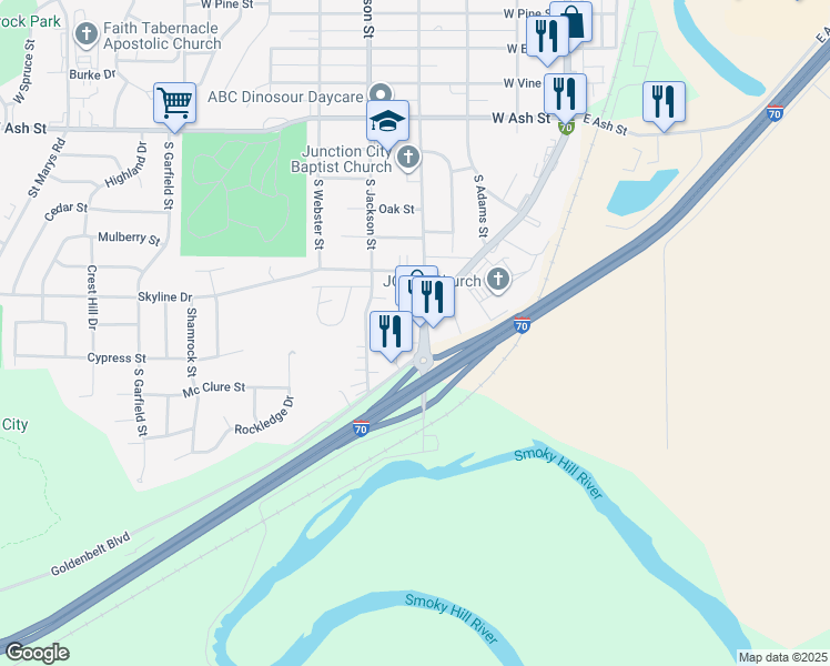 map of restaurants, bars, coffee shops, grocery stores, and more near 1128 U.S. 77 Alternate in Junction City