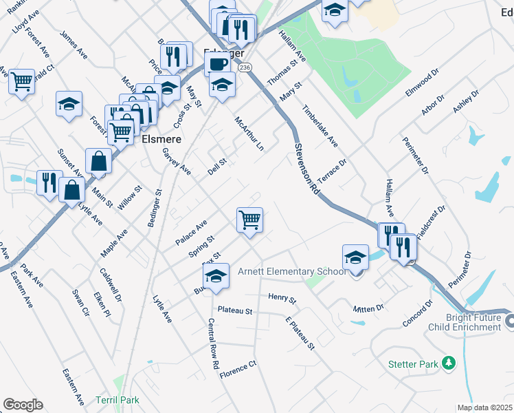 map of restaurants, bars, coffee shops, grocery stores, and more near 280 Fox Street in Elsmere