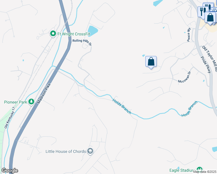 map of restaurants, bars, coffee shops, grocery stores, and more near 2481-2509 Rolling Hills Drive in Covington
