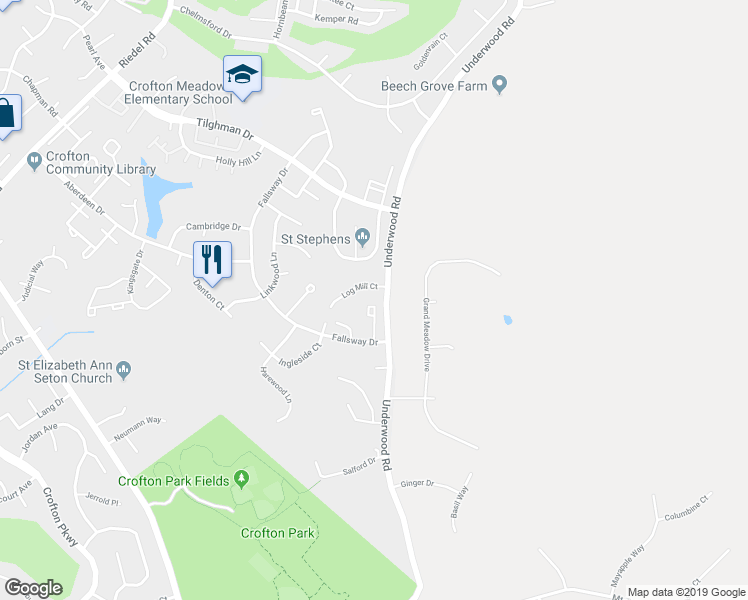map of restaurants, bars, coffee shops, grocery stores, and more near 1804 Whites Ferry Place in Crofton