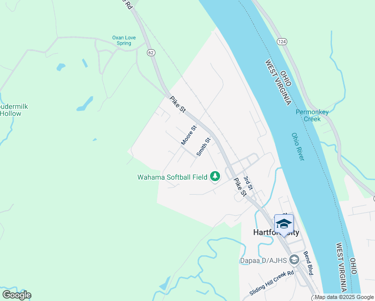 map of restaurants, bars, coffee shops, grocery stores, and more near E Street in Hartford City