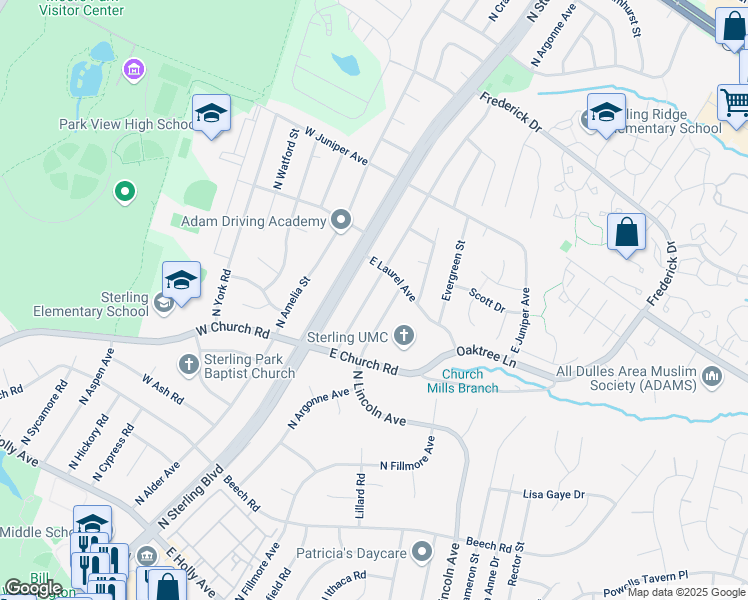 map of restaurants, bars, coffee shops, grocery stores, and more near 720 North Argonne Avenue in Sterling