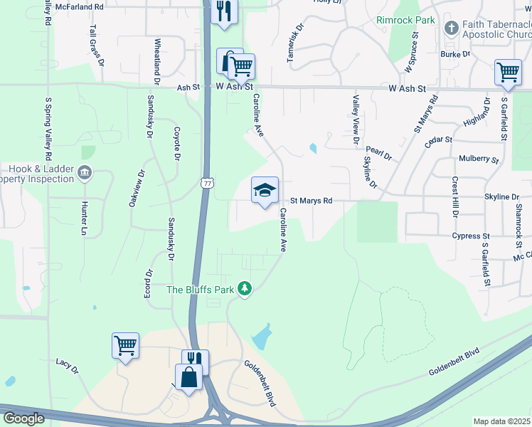map of restaurants, bars, coffee shops, grocery stores, and more near 1625 Saint Marys Road in Junction City