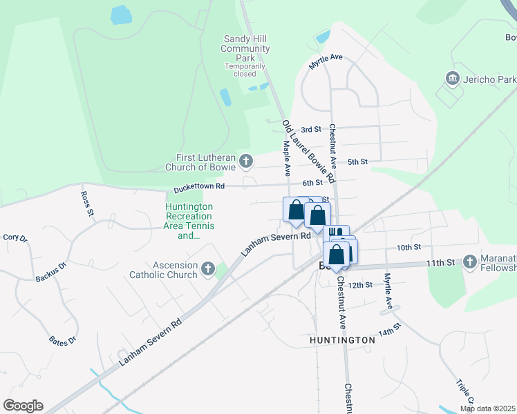 map of restaurants, bars, coffee shops, grocery stores, and more near 12901 7th Street in Bowie