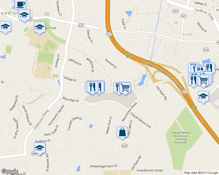 map of restaurants, bars, coffee shops, grocery stores, and more near 21942 Edgemere Terrace in Broadlands